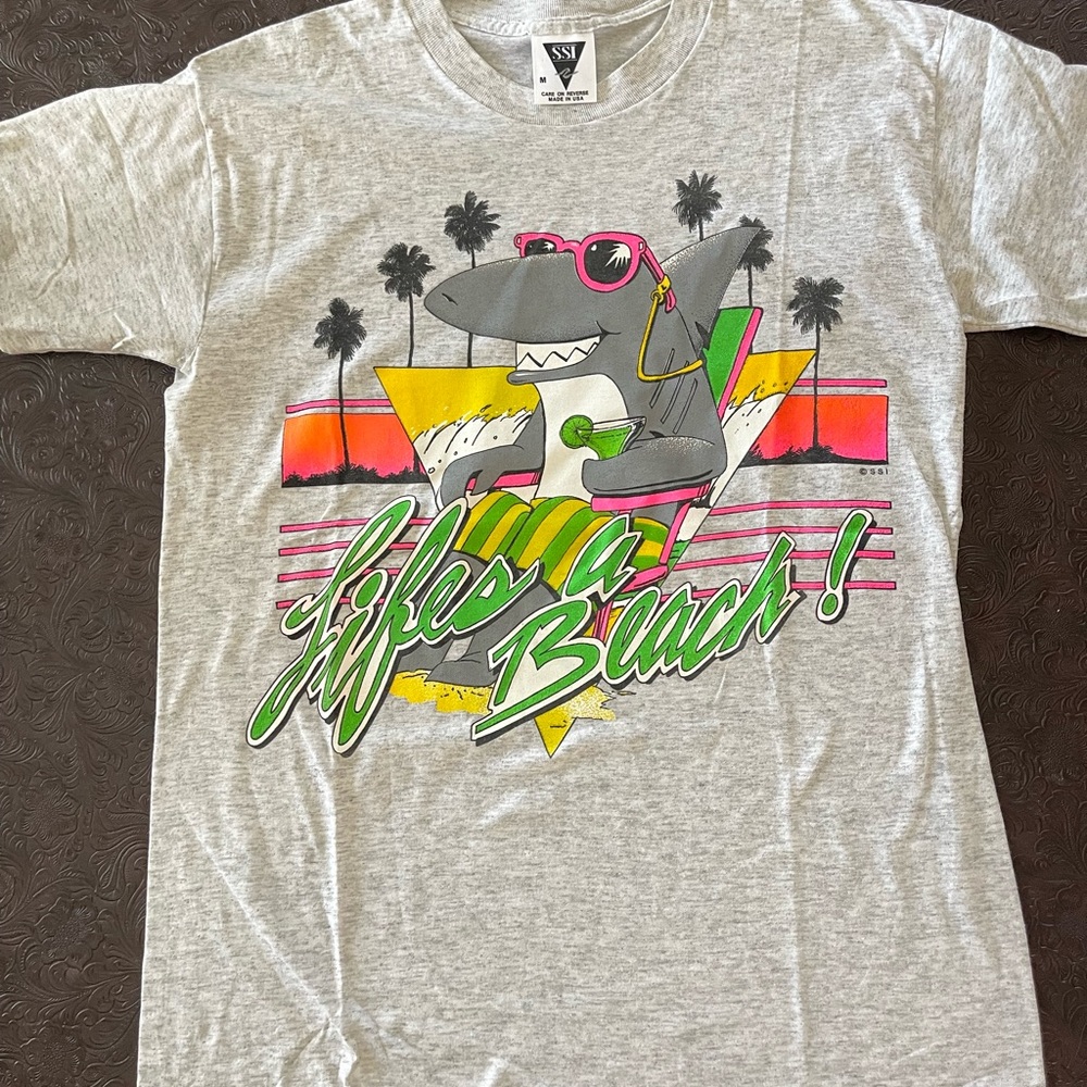 Vintage 80s Graphic Tee with Shark “life’s a beach”.